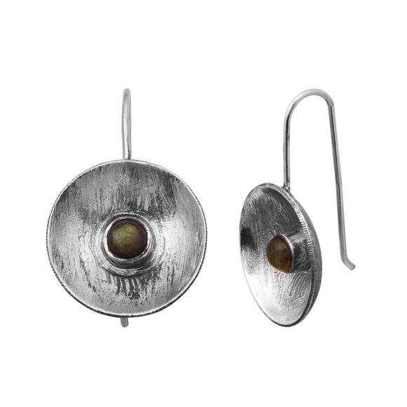 Natural Labradorite Designer Earrings in Silver - Picture 2 of 2